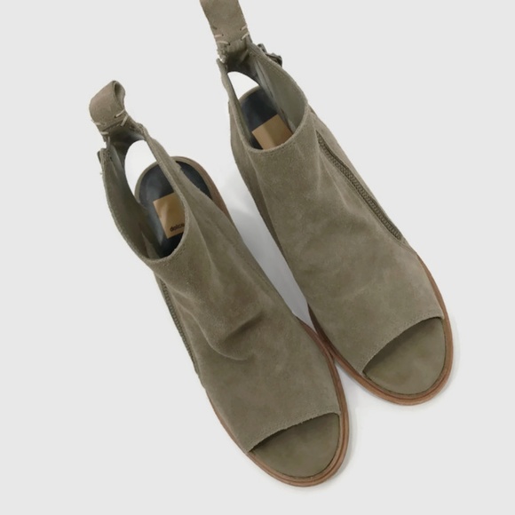 Dolce Vita Open Toe Suede Stacked Heel Booties - Picture 6 of 8